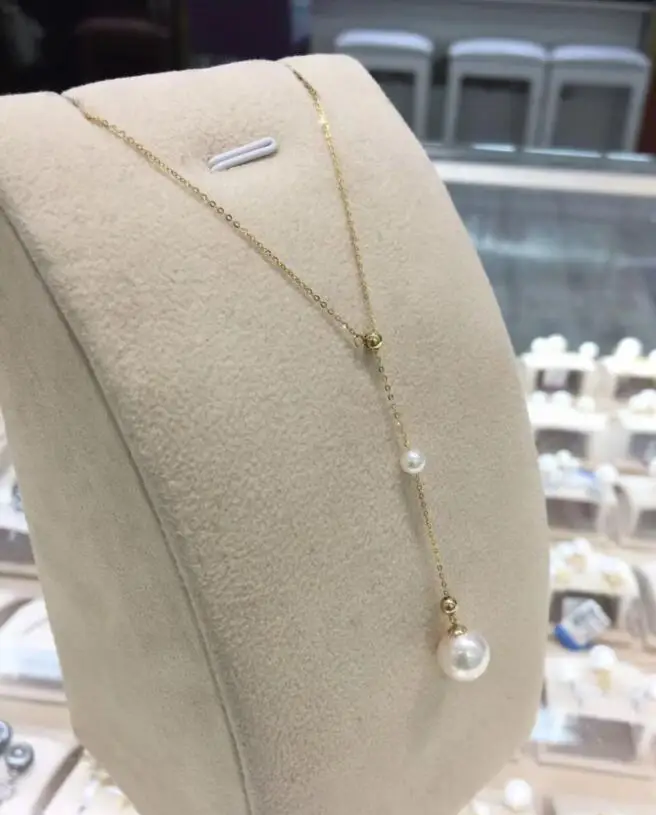 

free shipping Natural 4mm 8-9mm akoya pearl necklace 18 k solid gold