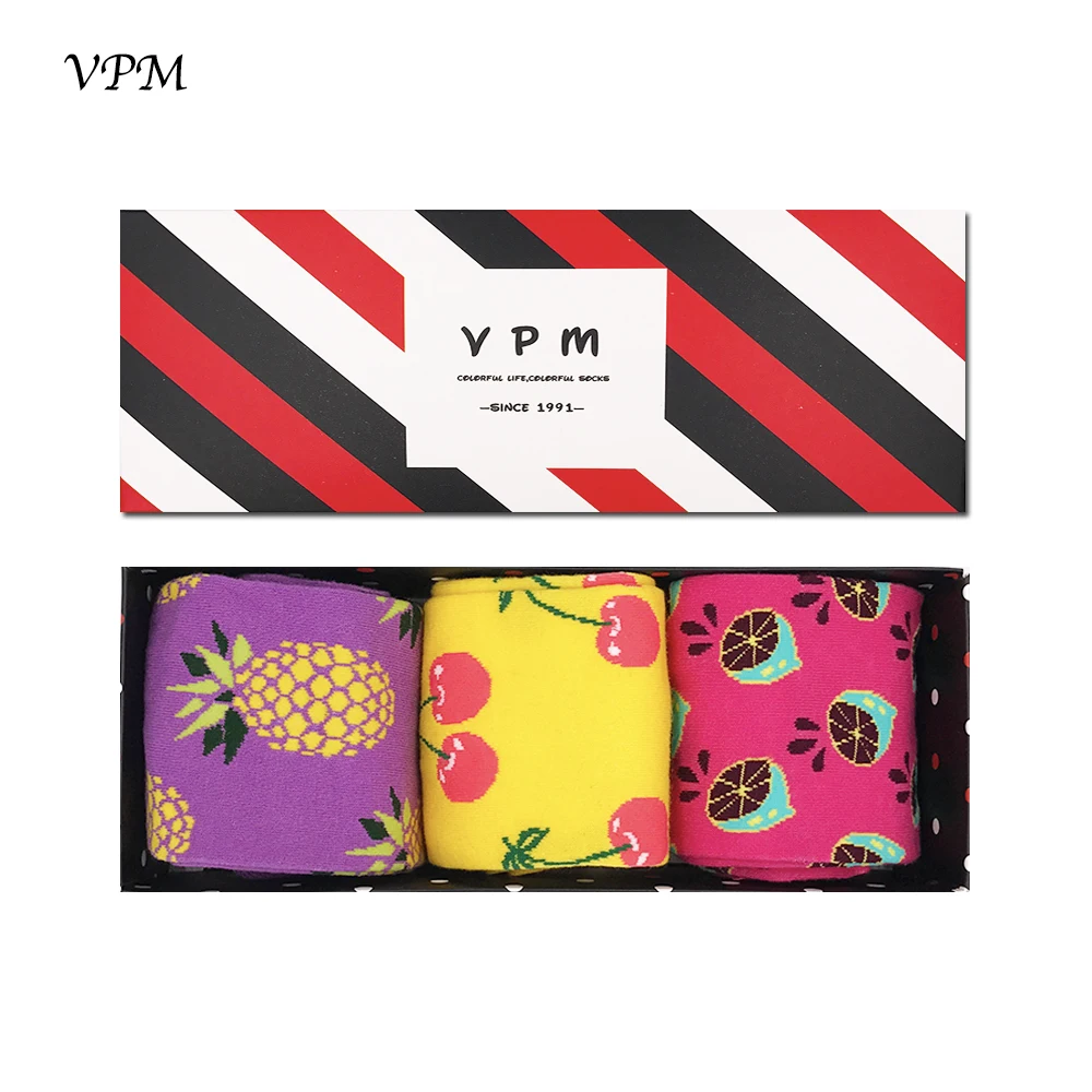 VPM Подарочная коробка eu 38-44 мужские и женские носки красочные милые забавные еда Фрукты Harajuku наряд любовницы счастливые носки(3 пар/лот - Цвет: 509 box