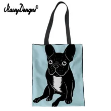 Мультфильм Черный Французский бульдог Печать холст сумки на плечо эко-сумка женская сумка кошелек Повседневная сумка для женщин сумка на плечо
