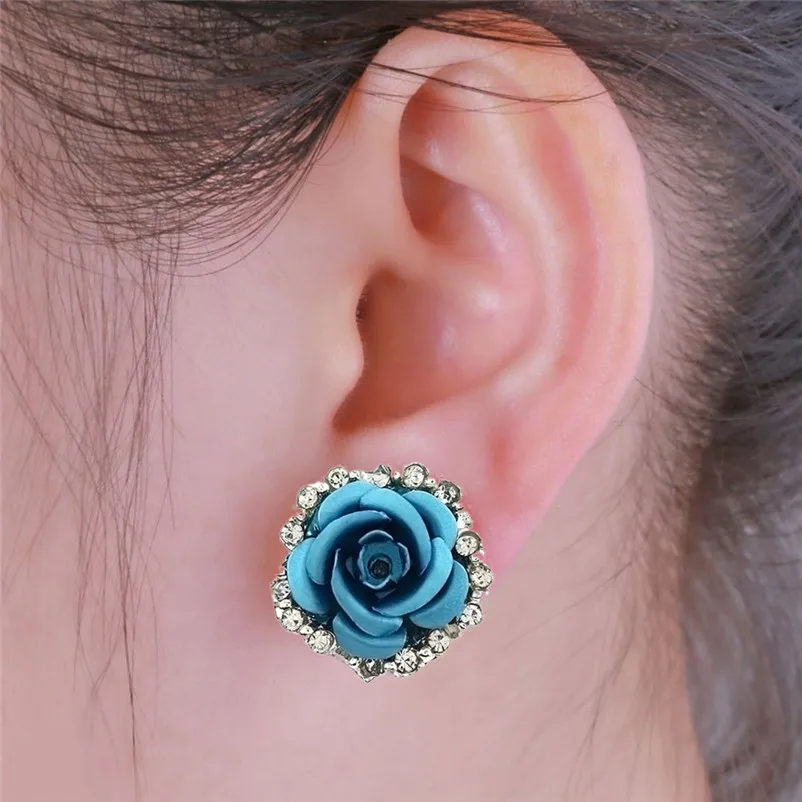 2018 Trendy stud earrings for women Girls Elegant Cute Women Lady Girls Black White Rose Flower Stud Earrings Brincos J04#N (8)