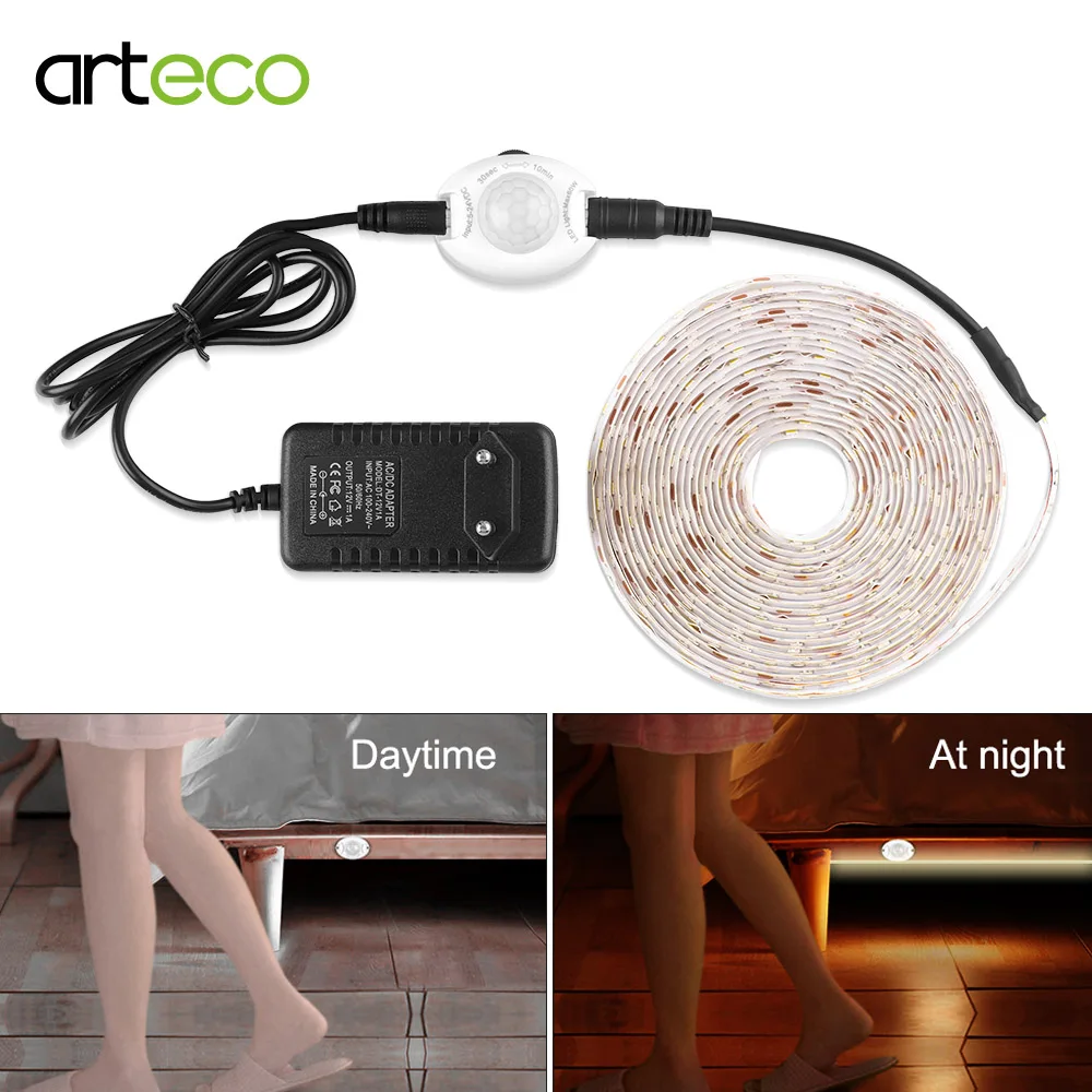 

DC 12V PIR Motion Sensor Strip Light 2835 SMD Waterproof Motion Sensor Detector EU/US Plug Flexible Tape For Wardrobe Bed Light