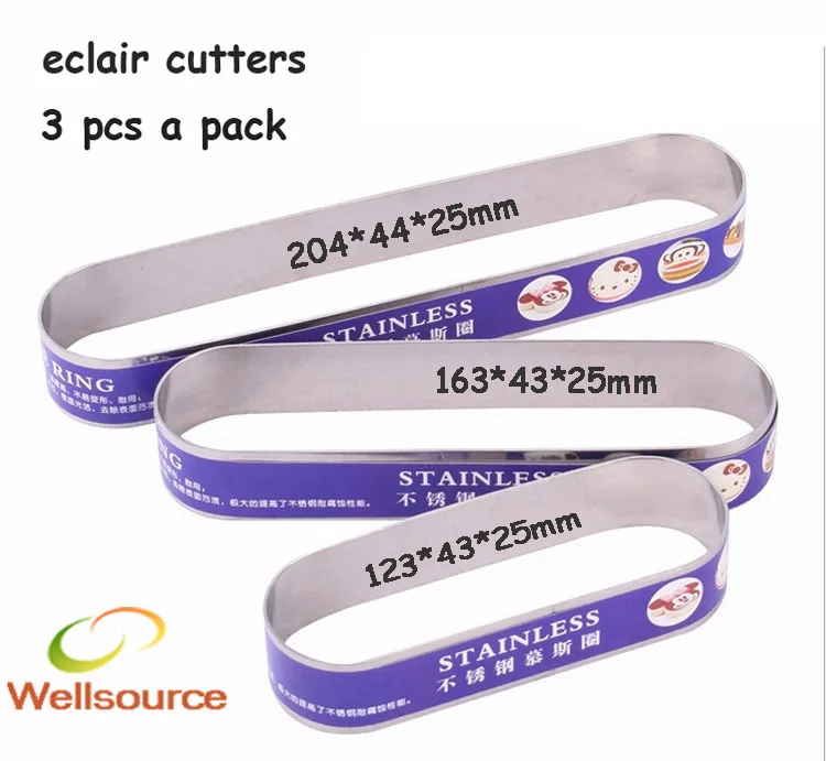 3 pcs a pack Stainless Steel Eclair Cutter Oval Cake Pastry Ring Cream