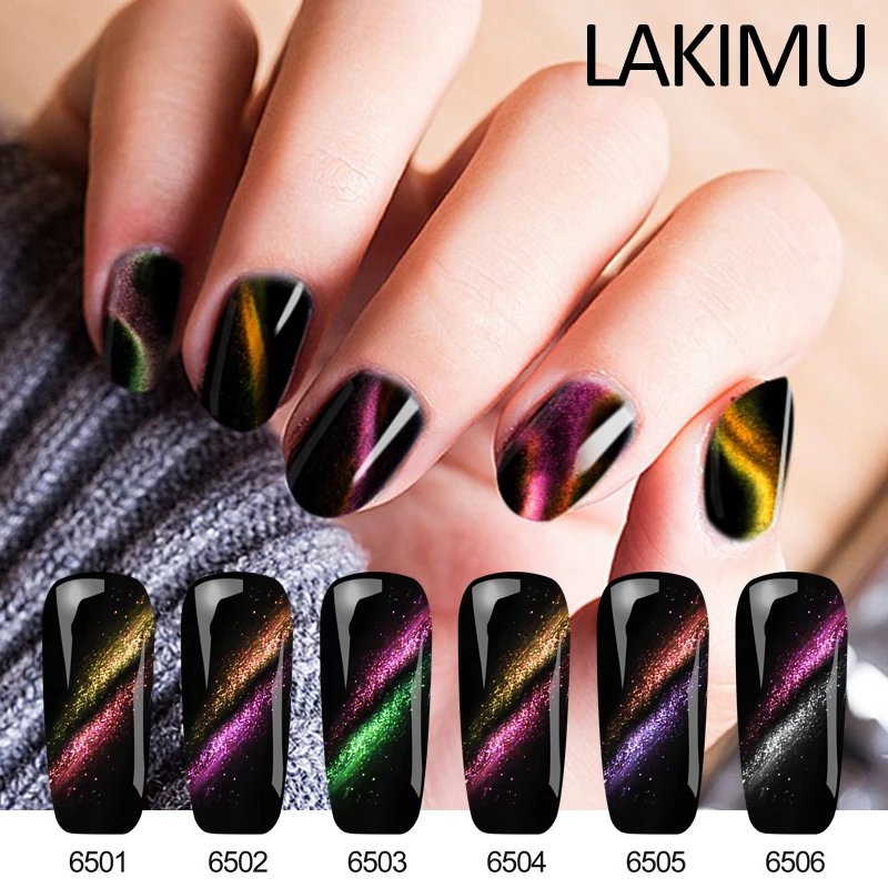 

Lakimu 3D Cat Eye Hybrid Nail Double Line Chameleon Magnetic Gel Lacquer Semi Permanent Shining Cat Eye Color UV Gel Nail Polish