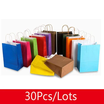

30pcs Gift bag paper bags with handle Kraft paper Festival jewelry wedding birthday party package shopping Wrapping