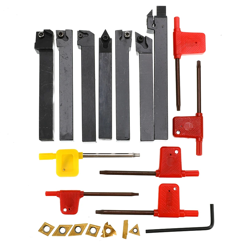 

12mm 7PCS Set Of CNC Lathe Turning Tool Holder Boring Bar With DCMT TCMT CCMT Cutting Insert With Wrench