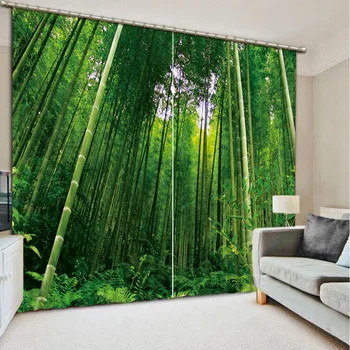 

green curtains bamboo curtain 3d Curtains Blackout for Living Room Kids Bedroom Fabric