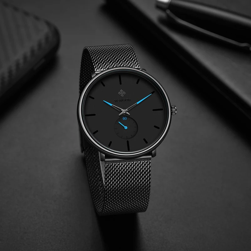 Men Watch 2019 Top Brand Luxury WWOOR Fashion Slim Black Men's Wrist Watches Waterproof Sport Quartz Wristwatch Man Watches 2019 (7)