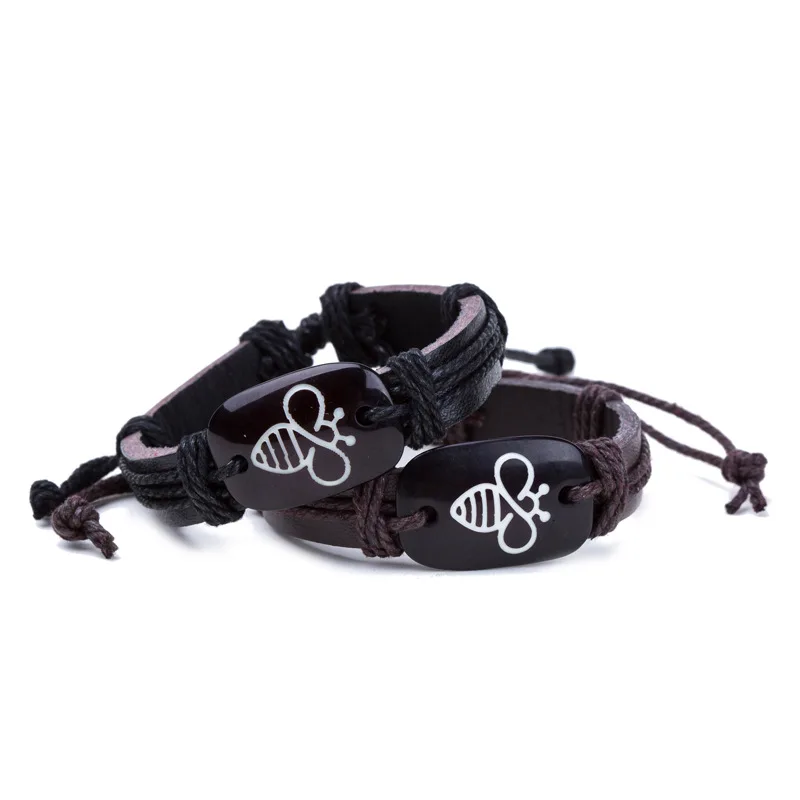 Vintage Customized Bracelet Lovely Bee Leather Bracelet AliExpress Best Selling Handmade Bracelets for Men Drop shipping Aliexpress : image Vintage Customized Bracelet Lovely Bee Leather Bracelet AliExpress Best Selling Handmade Bracelets for Men Drop shipping Aliexpress