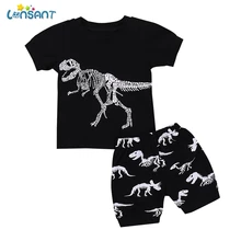 LONSANT Новое поступление Дети для маленьких мальчиков Черный пижамы с принтом динозавра из мультфильма топы с короткими рукавами комплект с шортами