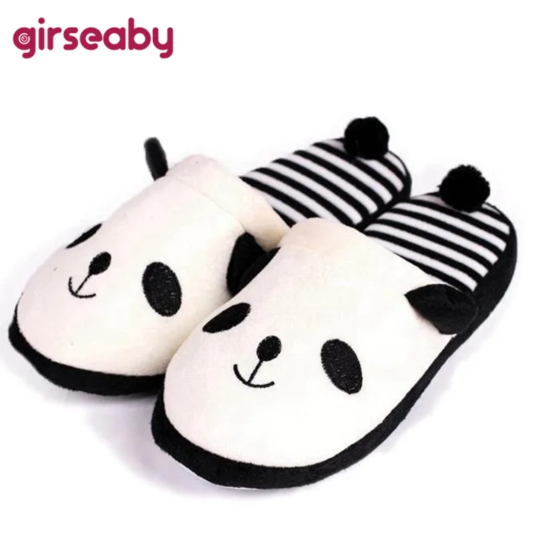 Girseaby Women Cute Cartoon Panda Slippers Home Floor Soft Plush Slippers Female House Shoes Girl Winter Warm Shoes Pantufast219