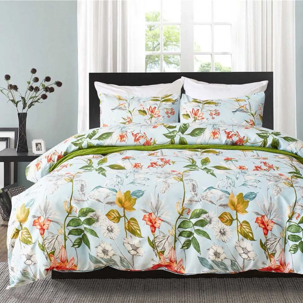 

Pastoral Style Big Flowers Bedding Set Bedclothes Sanding Pillowcase Duvet Cover Sets Lily Pattern Home Textiles Pillow Cover