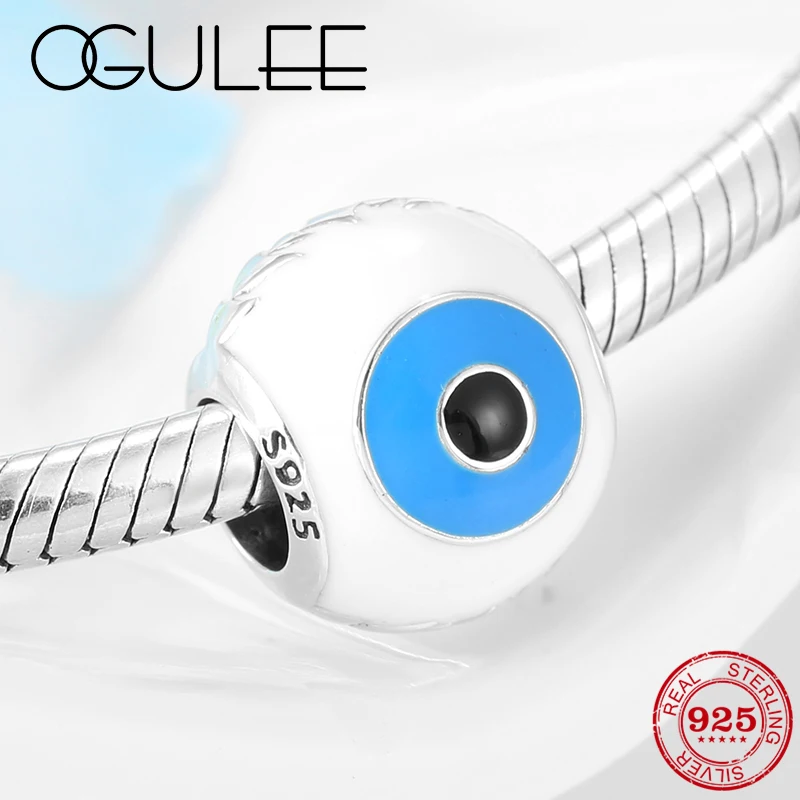 

Wholesale 925 Sterling Silver DIY Bracelet Bead Evil Blue Eye Charm beads Fit Original Pandora Charm Bracelet Jewelry making