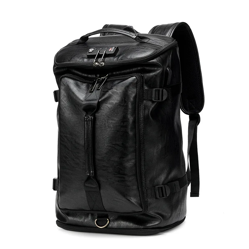 New Fashion Waterproof backpack Men Backpack Leather Bookbags Mens PU School Bags Male Functional bags big capacity Men Bag 5