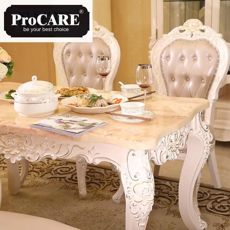 French New Design Dinning Room Furniture marble table wooden carving dinning table sets