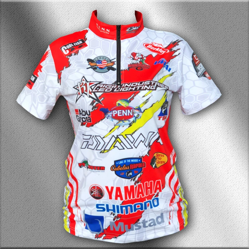 

FUN 2019 Outdoor Ice Silk Sun Protective Fishing Clothing Men Women White Red Short-sleeve Quick Dry Fishing Jerseys Racing Suit