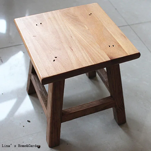 hand made solid square vintage mini wooden stool footstool (2)