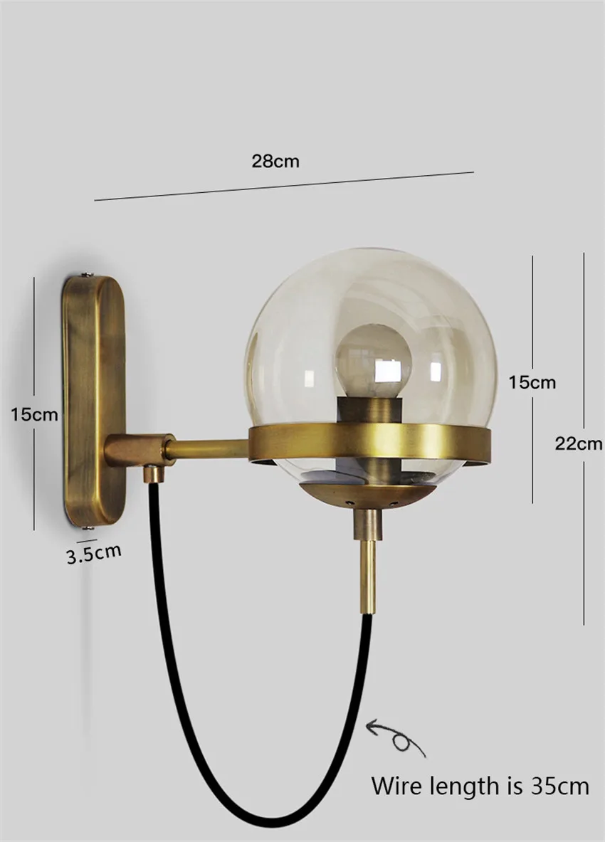 Постмодерн настенный светильник светодиодный настенное бра, прикроватное гостиная отель для коридора прикроватный спальня ламповый стеклянный шар настенный светильник