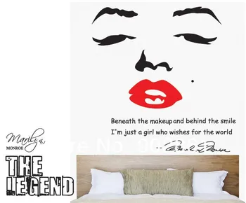 

Marilyn Monroe Wall Decal Removable Art Home Decor Quote Face Red Lips Large Nice Sticker Free shipping 100cmx90cm