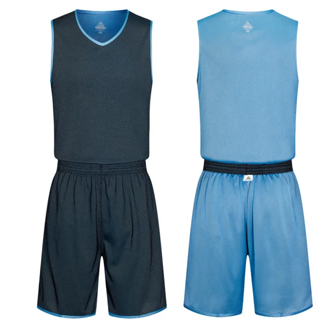 Мужская баскетбольная майка Двусторонняя дышащая тренировочная Спортивная одежда для колледжа Спортивная команда Двусторонняя баскетбольная футболка без рукавов - Цвет: black sky blue