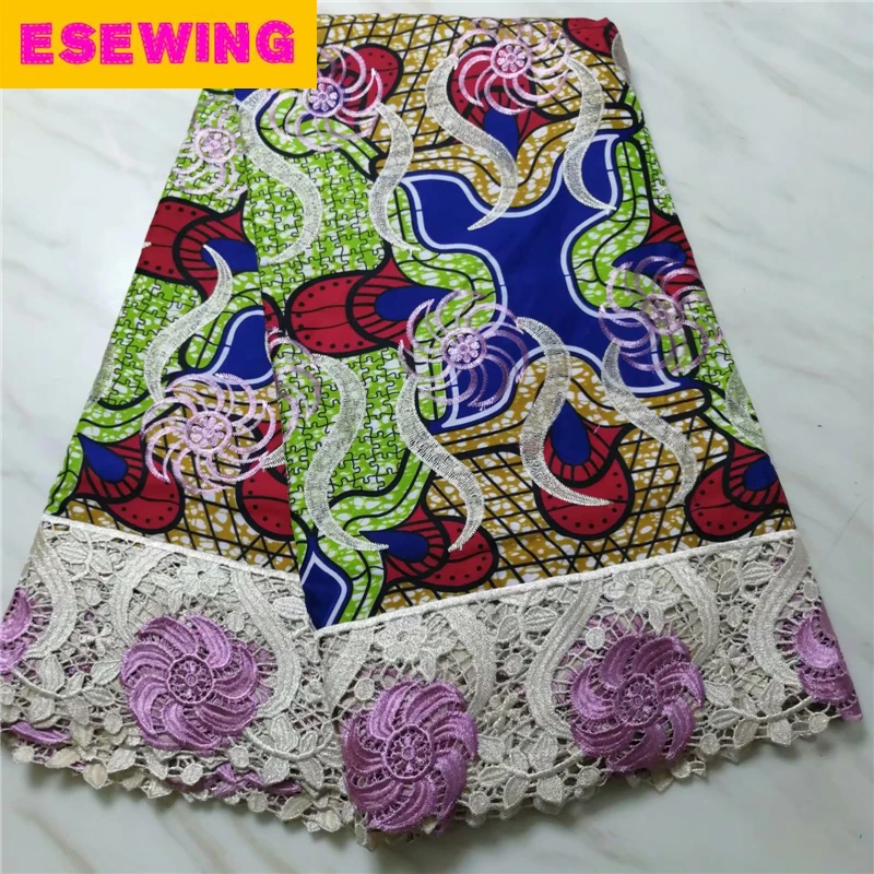 

2019 Latest Style African Wax Lace Fabric 6 Yards Per Lot African Ankara Wax Embroidery Guipure Lace Fabric For Nigerian Dress