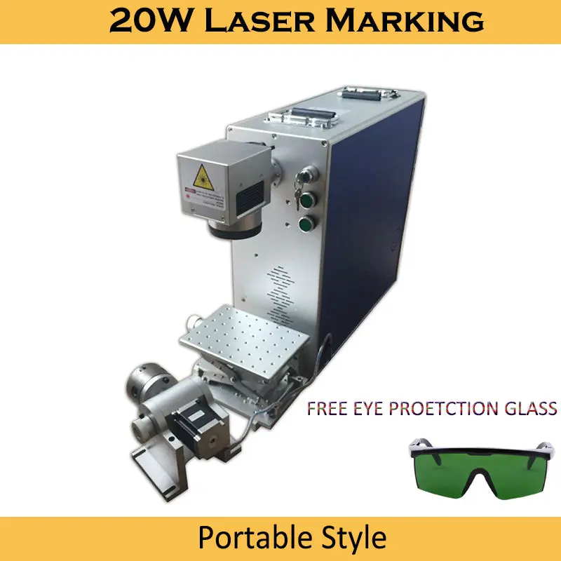 Free DHL 20W fiber laser marking machine CX with rotary axis portable desktop for marking ring plywood acrylic 