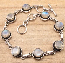 

CHRISTMAS Gift Jewelry ! Green EMERALD Bracelet 7 7/8" Silver Plated Over Copper