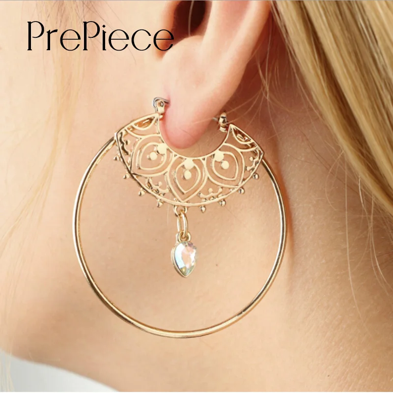PrePiece Новинка 2019 года большие круги серьги кольца для женщин с кристаллами Золото