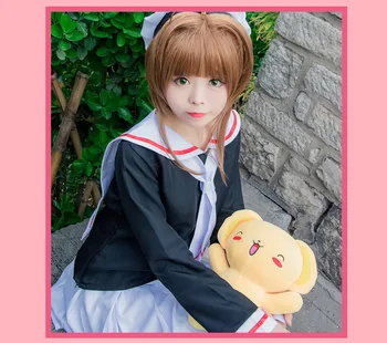 New CARDCAPTOR SAKURA Girl Sailor School Uniform Cosplay Costume With Hat Full Set Free shipping persona 5 futaba sakura shirt coat jacket cosplay costume full set