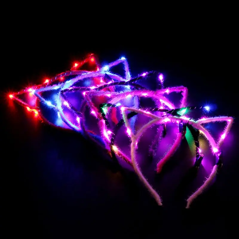 

1PC Cute Pointed Flashing Cat Ear Hairbands Plush Wrapped Party LED Glowing String Light Hair Hoop for Women Girls Random Color