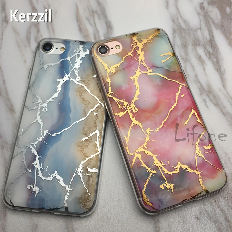 

Kerzzil Fashion Gold-plated Marble Case For iPhone 7 6 Granite Stone Texture Case For iPhone 6 6s 7 Plus