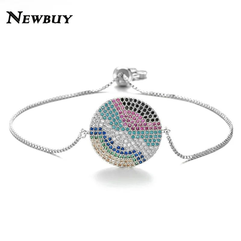 

NEWBUY Luxury Cubic Zirconia Bracelet Bangle For Women Adjustable Gold/Silver/Rose Gold Color Round Charm Bracelets Female Gift