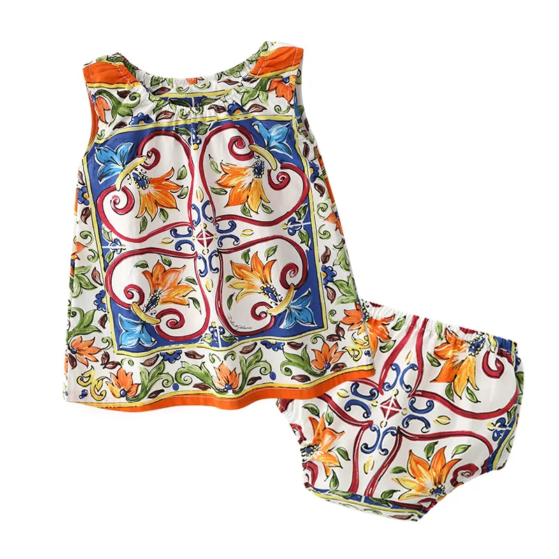 

2PCS/Set Summer Infant Dresses Orange Lily Flower Baby Girl Dress Kawaii Baby Clothing For Little Girl Cute China Flower Dress