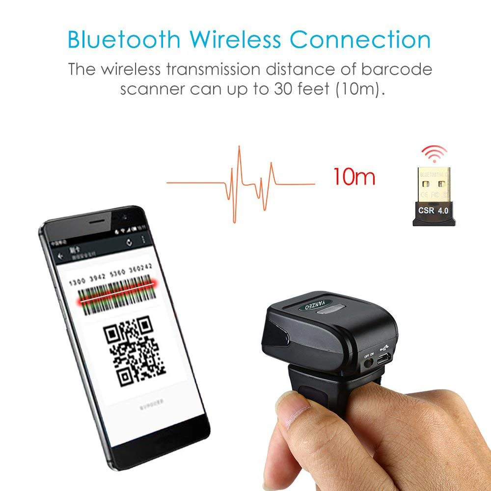 

Yanzeo R1820 Portable Bluetooth Wearable Ring Wireless Finger Mini QR Bar 2D Barcode Scanner