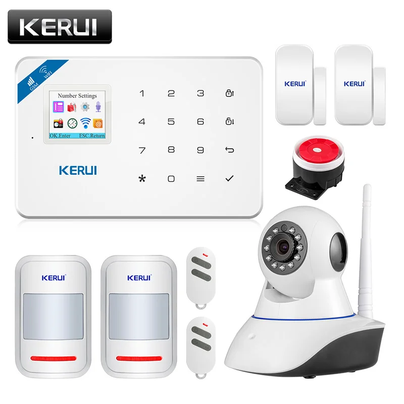 Wireless WiFi GSM Alarm System Android ios APP Control home Security Alarm System with PIR motion sensor IP camera