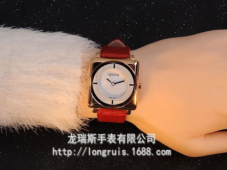 GUOU наручные часы квадратные кварцевые часы высокого класса Женские часы из натуральной кожи минималистичный стиль Заводской магазин наручные часы