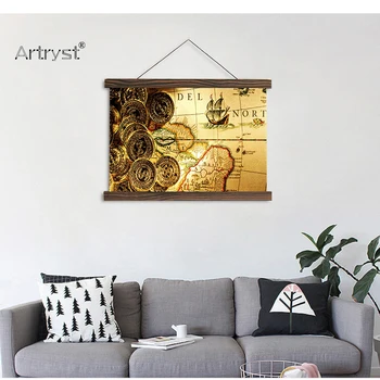 

Artryst modern scroll paintings pirates money gold coins map posters for living room decoration HD printed picture SCP (293)