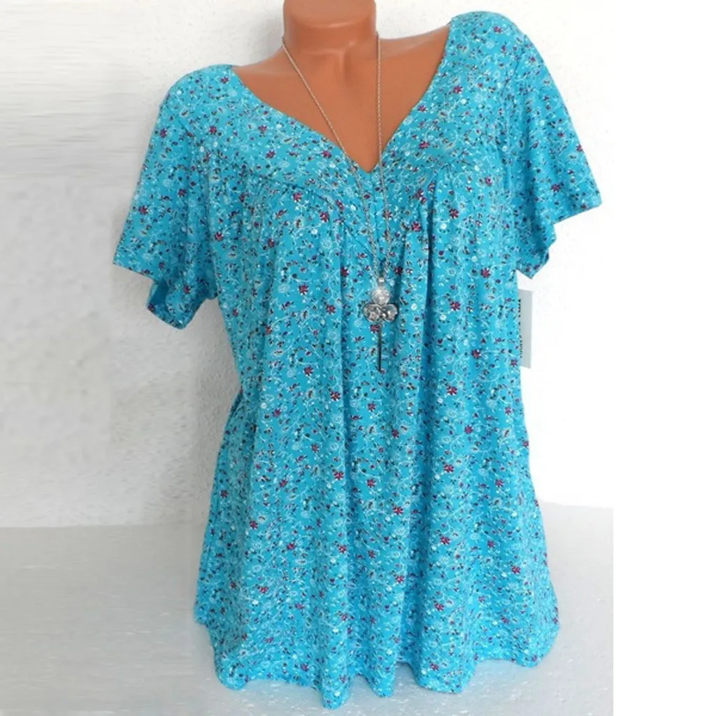 

New Summer Autumn Women Shirts V-neck Adjustable short-sleeved Shirts Printed Fashion Tops Clothing Plus Size 5XL Blouses