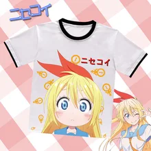 Аниме Nisekoi: Ложь Любовь Футболки Kirisaki Chitoge, онодера Kosaki Белый Полиэстер Футболка Летний Отдых Футболка Отаку Одежда