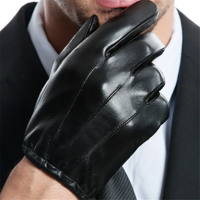 Genuine Leather Gloves Male Sheepskin Gloves Thin Short Style Spring Autumn Touch Screen Driving Man's Mittens MLZ101 black