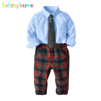 

3Piece 1-6Years Spring Autumn Baby Boys Clothes Fashion Gentleman Suit Kids T-shirt+Plaid Pants+Tie Children Clothing Set BC1346