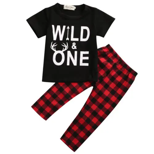 Emmababy 2PCS Clothes Set!! Infant Baby Boy Short Sleeve T-shirt Tops+Plaid Pants Outfits Set | Детская одежда и обувь