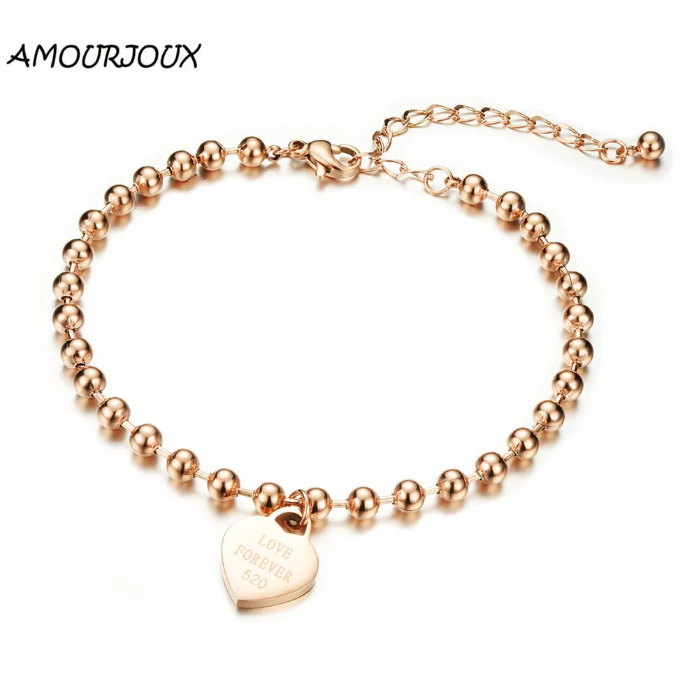 

316L Stainless Steel Gold Color Beaded Chain Heart Charm Leg Anklets For Women Ankle Bracelet Woman Anklet Female Foot Jewelry