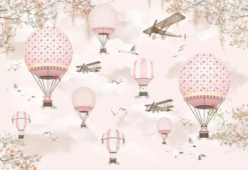 Beibehang обои для детской комнаты небо белое облако горячий воздух воздушный шар плоскости птичка мультфильм 3d росписи обоев papel де сравнению