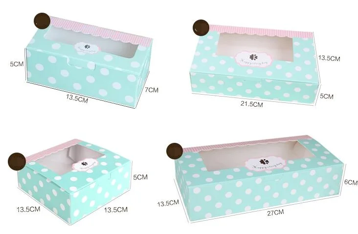 50 шт коричневая крафт-бумага коробка для торта с ПВХ окном, печенье 6 упаковочная коробка для капкейков, синий горошек подарочная упаковка коробка для торта - Цвет: Синий