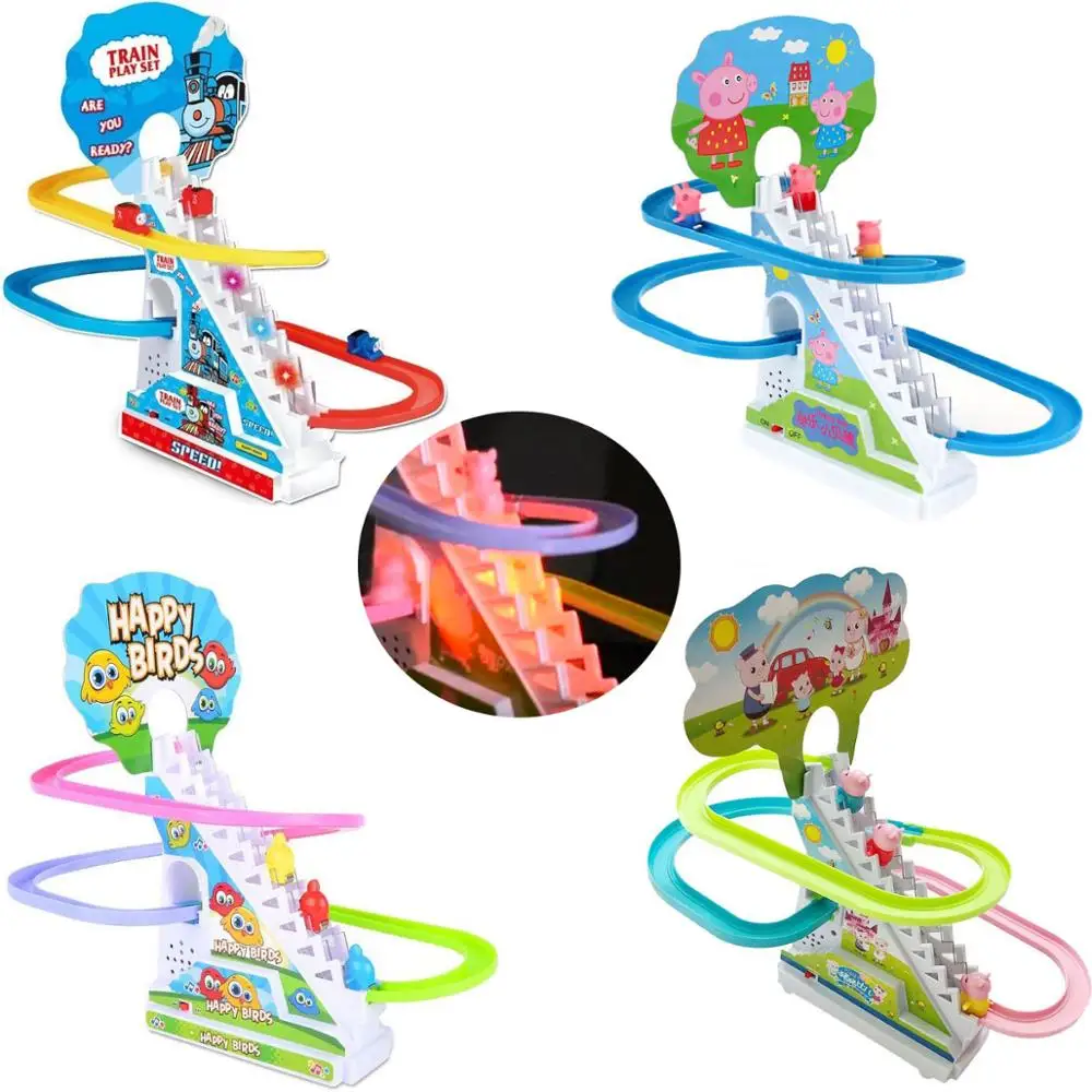 Electric Musical Slide Track Toys Cartoon Animals Climb Stairs Birthday Gift