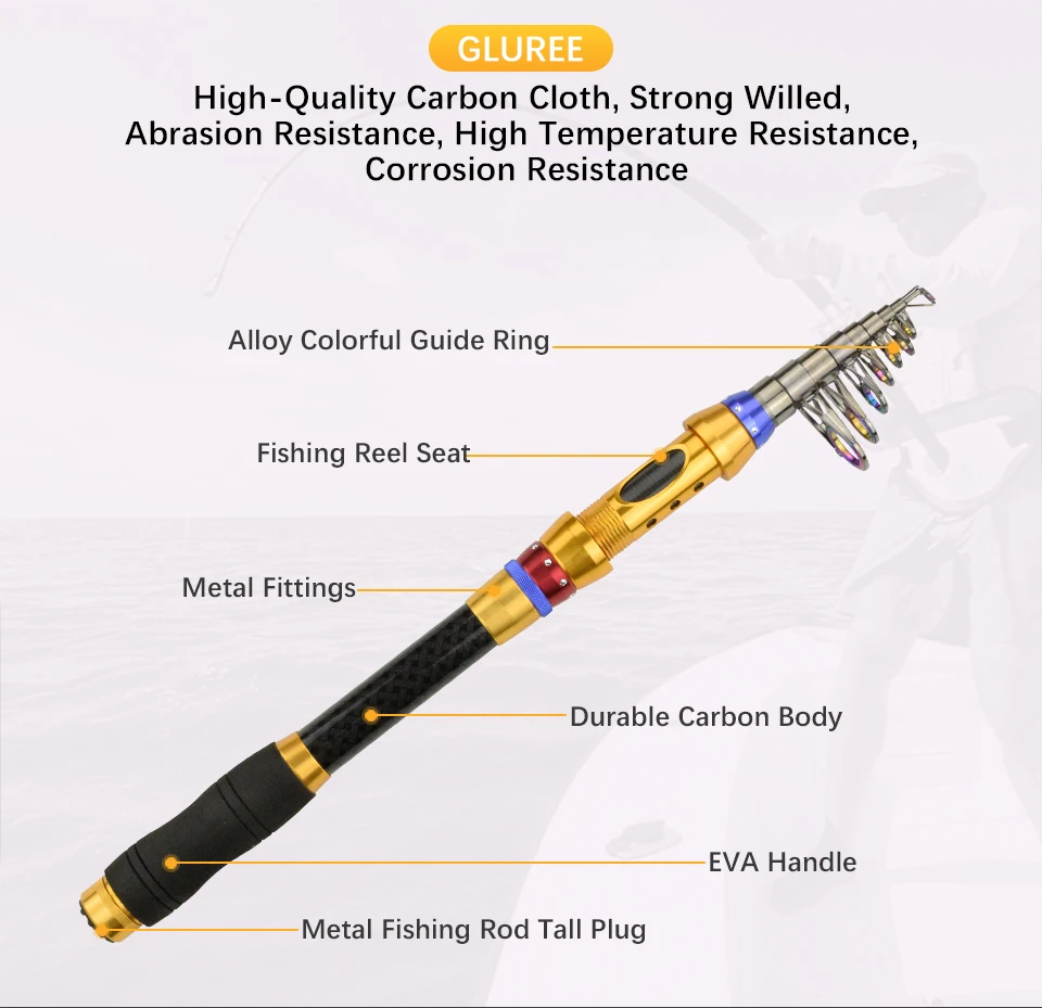 LUREE Carbon Spinning Fishing Rod Telescopic Rock Fishing Rod Carp Feeder Lure Tackle Super Hard 1.8m 2.1M 2.4M 2.7M 3.0M 3 (8)