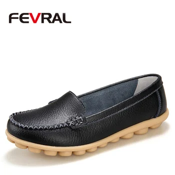 

FEVRAL New 2020 Woman Genuine Leather Casual Shoes Slip On Woman Flats Comfort Shoes Woman Moccasins Spring And Summer Shoes