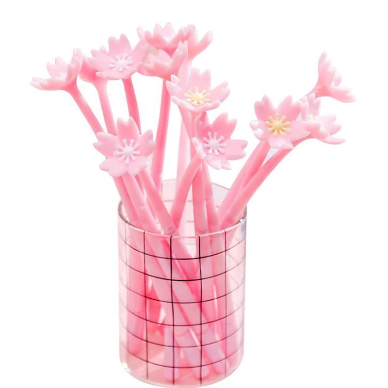 

4 Pcs/set Lovely Silicone Pink Cherry Blossoms Sakura Flower Gel Pens Signature Pens Stationery Office School Supplies Gift