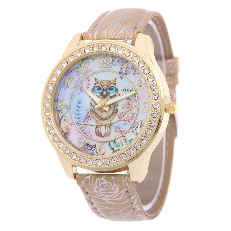 

Women Quartz Wrist Watch Owl Pattern Dial with PU Leather Watch Band Casual Watches LL@17