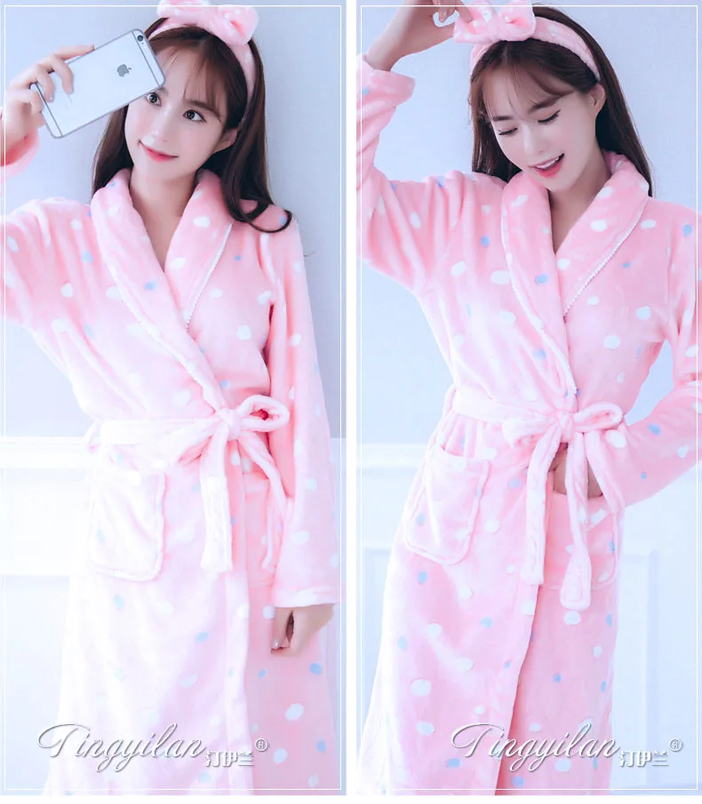 Lady Coral Fleece Bathrobes Women's Winter Flannel Pajamas Adult Men's Winter Warm Sleep Robe Coral Fleece Couples Homwear D2090